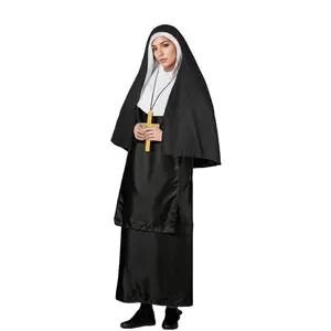 High-Quality Nun Costume Set for Women, Halloween Theme Party Cosplay, Contrast Cross Headscarf, Essential New Year Festival Wear, Accessories