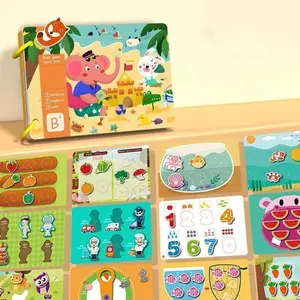 Interactive Book & Busy Book for Kids Aged 3+, Colorful Family Activity Book with DIY Stickers, Enhances Cognitive Skills, Animal Recognition