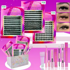 3 Boxes Thick Volume Individual Cluster Lash Set 3D Wispy Full Thick Volume False Eyelashes with Bond Seal Remover Applicator lash brushes, D Curl Mixed Length and Style,DIY Lash Extension Kit for Everyday Eye Make Up and Gift for Friend Family