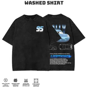 Retro Two Side Cars Washed T-Shirt,Cars Movie T-Shirt, Mc queen and Mater Retro Vintage Unisex Oversized Anime Graphic Tee – Trendy Y2K Acid Gildan,Manga Game Movie Lover Gift For Fans Merch
