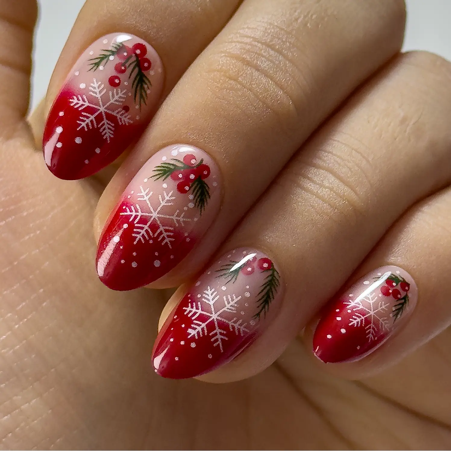 Curvlife medium almond french False Nails french nude glossy shiny for christmas winter Easy Apply Nail Art