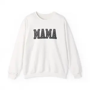MAMA sweatshirt DTG Crewneck Pullover, Mom Faux Glitter, Cozy sweater