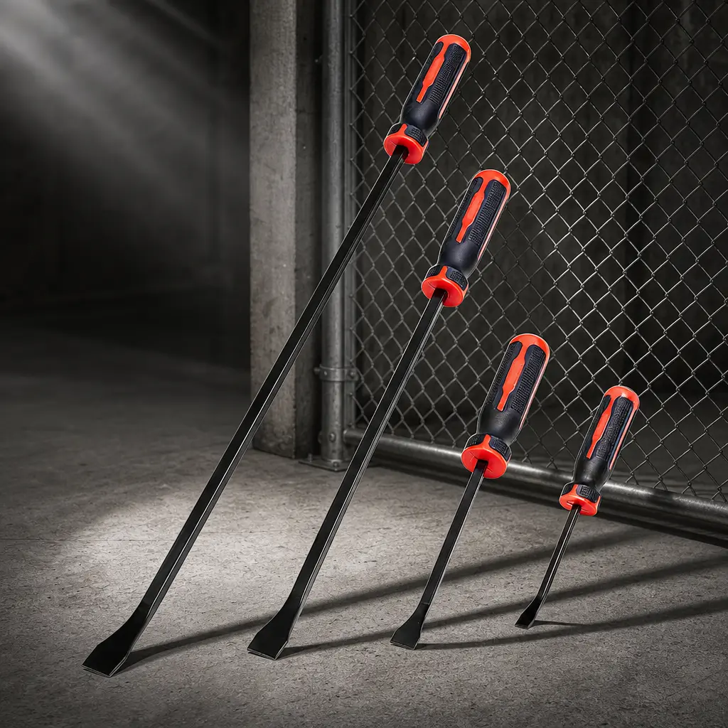 4 Piece Pry Bar Set Heavy Duty Crowbar Tool Kit 8"-24" Striking Pry Bars with Non-Slip Handle Chrome Vanadium Steel Flat Tip Curved Crowbar for Automotive Repair Nail Pulling Woodworking Home Garage