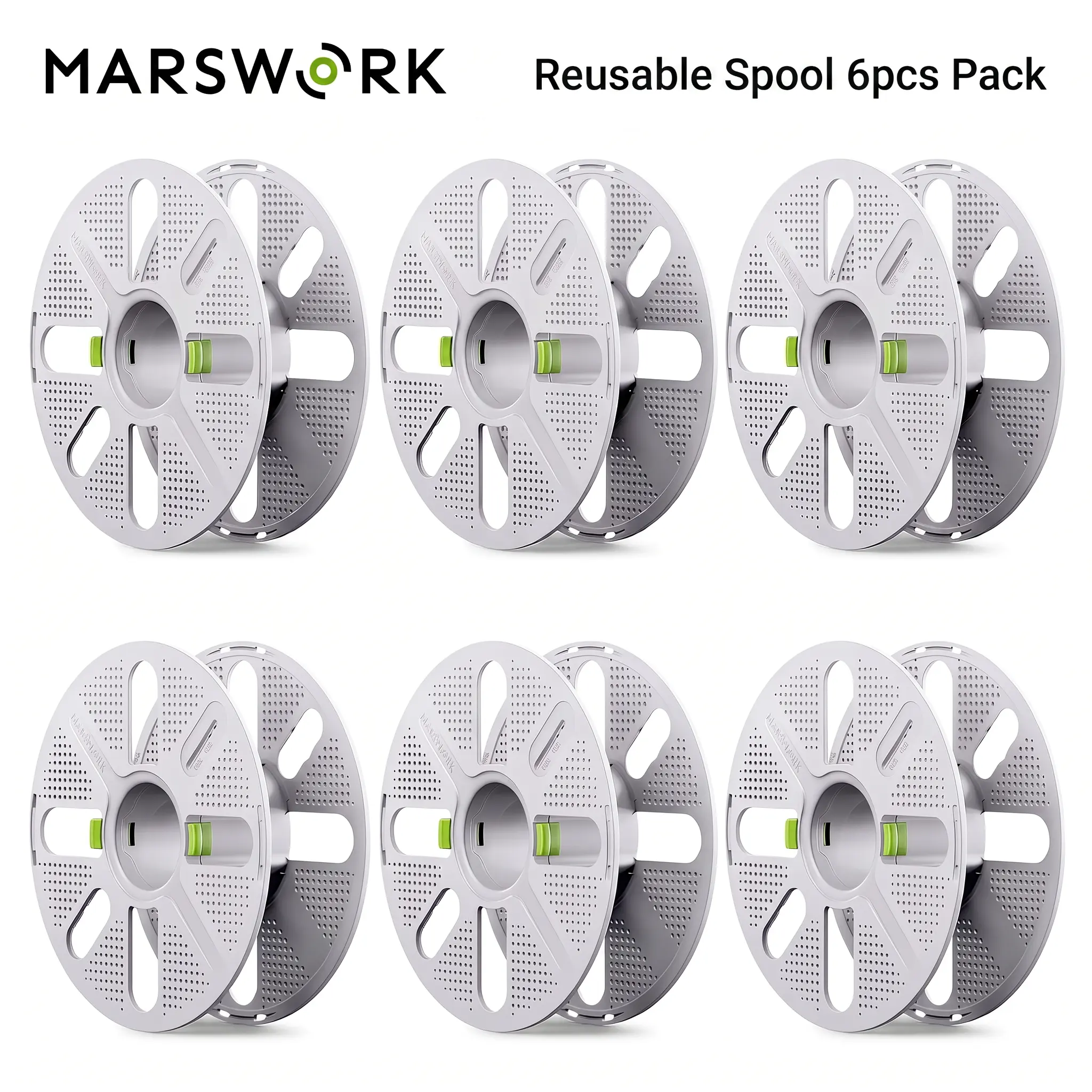 6pcs Pack MarsWork Quick-Swap Reusable Spool for Refill Filament, 2-Finger Press Design, Easy to Use for 3D Printing Refill Filament