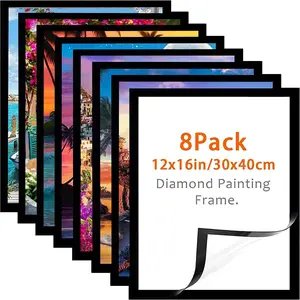 Diamond Art Frame 12x16 Inch - Diamond Painting Frames 30x40 cm Suitable for 10x14inch Picture, Diamond Paintings Frames Magnetic Self-Adhesive,Suitabble Frames for Wall Window Door - 8 Pack (Black) Decor Photo