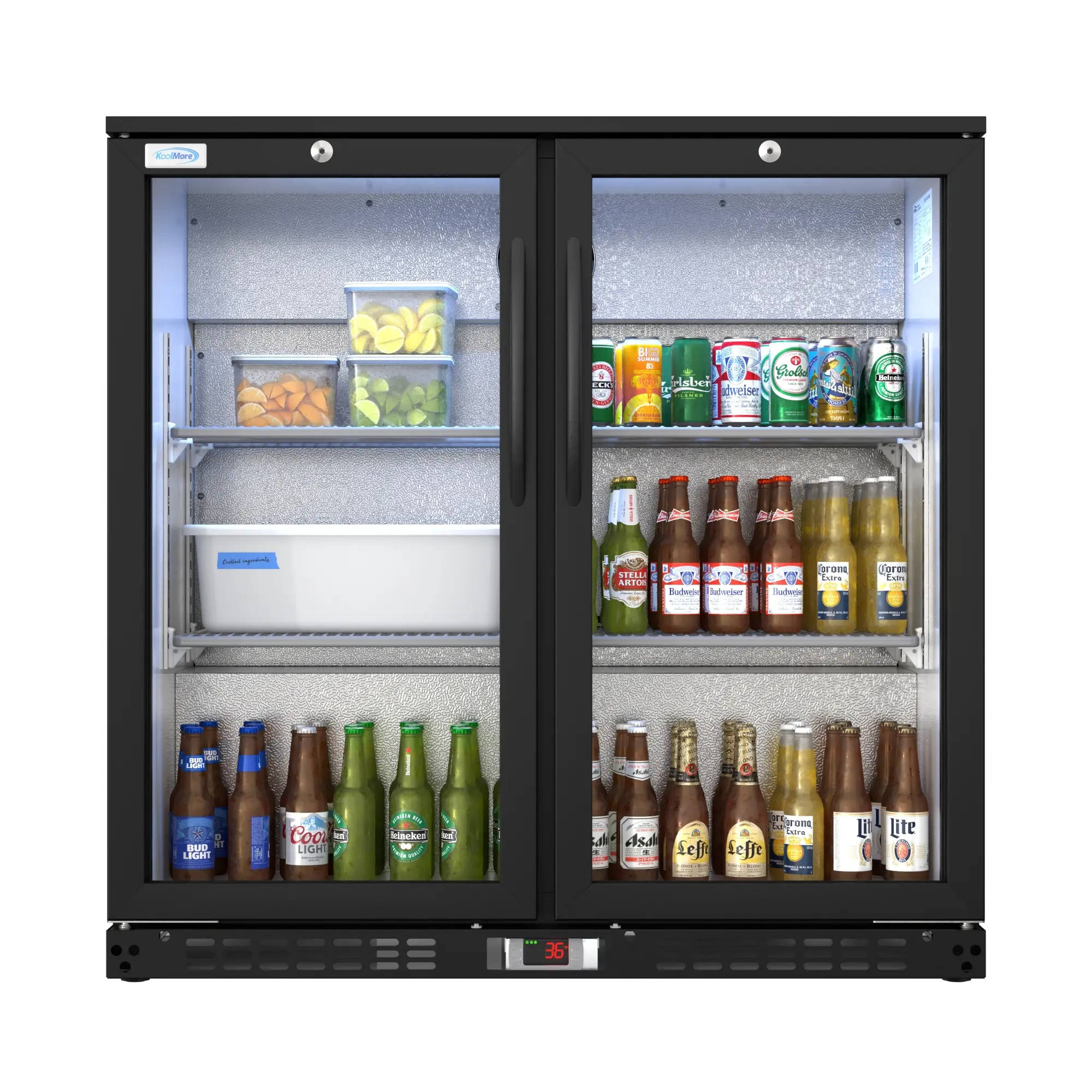 35 in. Commercial Two-Door Back Bar Refrigerator in Black - 8.4 Cu Ft. BC-2DSW-BK