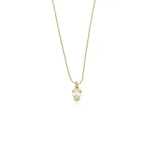 Ettika Thin and Delicate Crystal Pendant Necklace 18kt Gold Plated Brass CZ Pendant 18" with 2" Extender Elegant Subtle Design