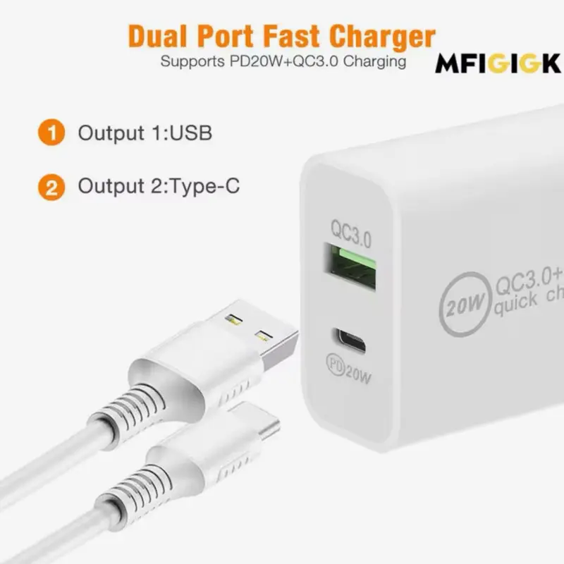 Mfiglgk 15pcs 20W PD QC Fast Charging USB-C Power Adapter Block Lot for iPhone 14,13,15 & Android Devices