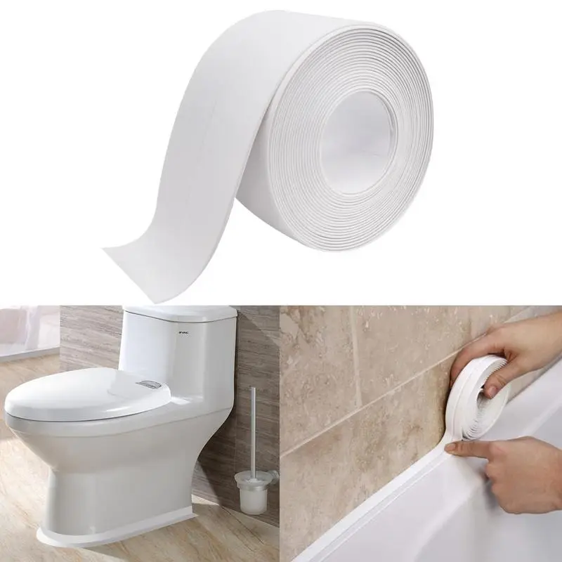 White Self-Adhesive Waterproof Caulk Tape, 3.2m Sealing Tape with Durability for Bathroom-Kitchen Sink Edges, Versatile Use Easy-Apply Concrete Sealant for Toilet Tub Edges