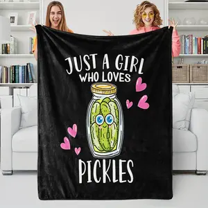 Funny Pickle Obsession Flannel Blanket, Adorable Pickle Jar Girl Blanket, Ultra Soft and Cozy, Ideal Gift for Foodie Girls and Quirky Souls.