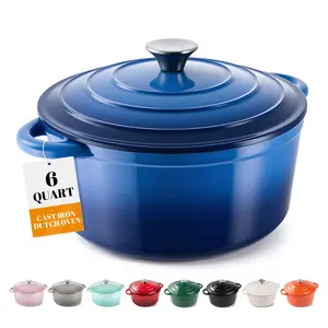 6QT Large Round Cast Iron Enameled Oval Dutch Oven Pot - Heavy-Duty, Non-Stick, Dual Handle, Bread Baking, Cooking, and Serving - Durable, Easy to Clean, Heat Retention, Versatile Cookware,Home Kitchen Essentials, Durable Kitchen Utensils