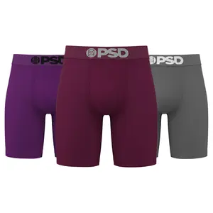 PSD Mens Deep Noir Boxer Brief 3 Pack - Standard Length 7 Inch Inseam, Soft and Breathable Cotton Blend Fabric