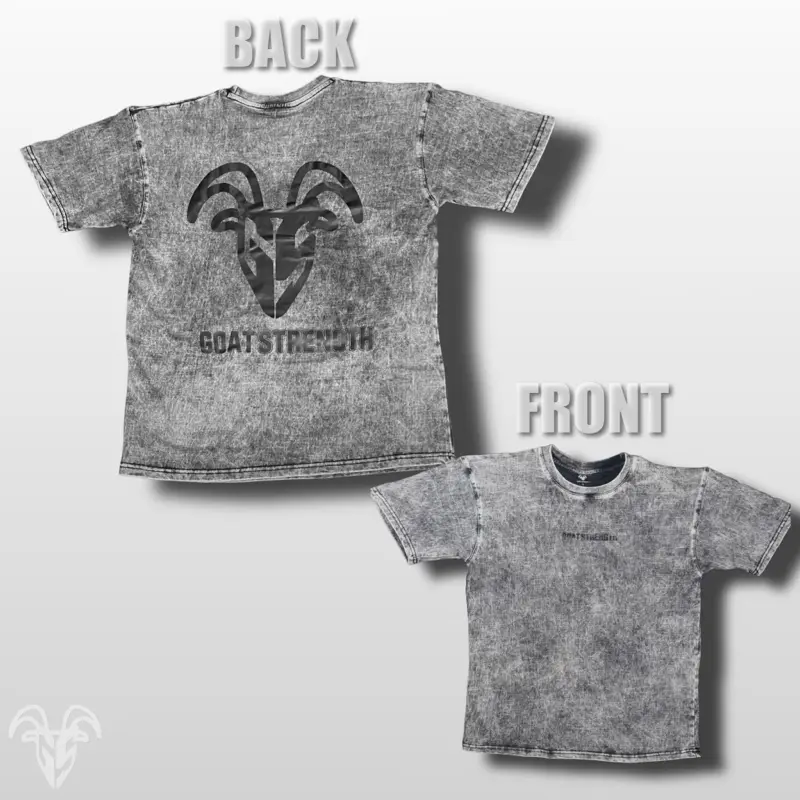 Goat Strength Grey Cotton tee - grey white washed oversized t-shirt for casual wear and athletic activities - Gym pump cover stitched to make shoulders look broader
