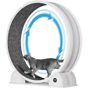 45'' Cat Exercise Wheel for Indoor Cats, Large ABS Cat Treadmill Small Animal Running Wheels with Pedometer, Cats Wheel Exerciser for Weight Loss White