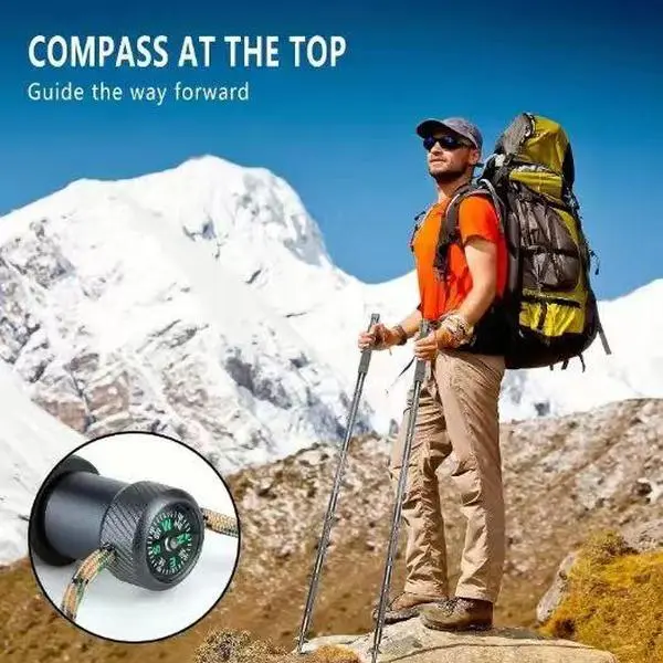 7-in-1 Tactical Carbon Fiber Collapsible Staff Hiking Stick - 106cm Retractable Telescopic Lightweight Bushcraft Hiking Sticks for Outdoor Activities, Camping Equipment, Survival Situations
