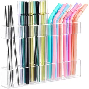 9.5" Large  Straw Holder for Cabinet Door - Ultra Sticky Adhesive Squares,  Adjustable Organizer for Straws, Fits Kitchen Counter, Cupboard, Storage Dispenser(Transparent) (1 PACK)