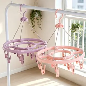 Portable Rotating Clothes Drying Rack, Multi-Clamp Hanging Laundry Holder, Ideal for Socks, Underwear, Towels, Home, Balcony, Travel