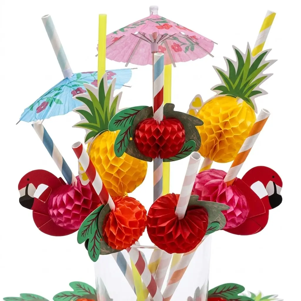 100 Pcs Flamingo Themed Straws, Disposable Drinking Straws in Assorted Colors, 80 Paper Straws & 20 Plastic Straws for Summer Party, Cocktail & Table Decor