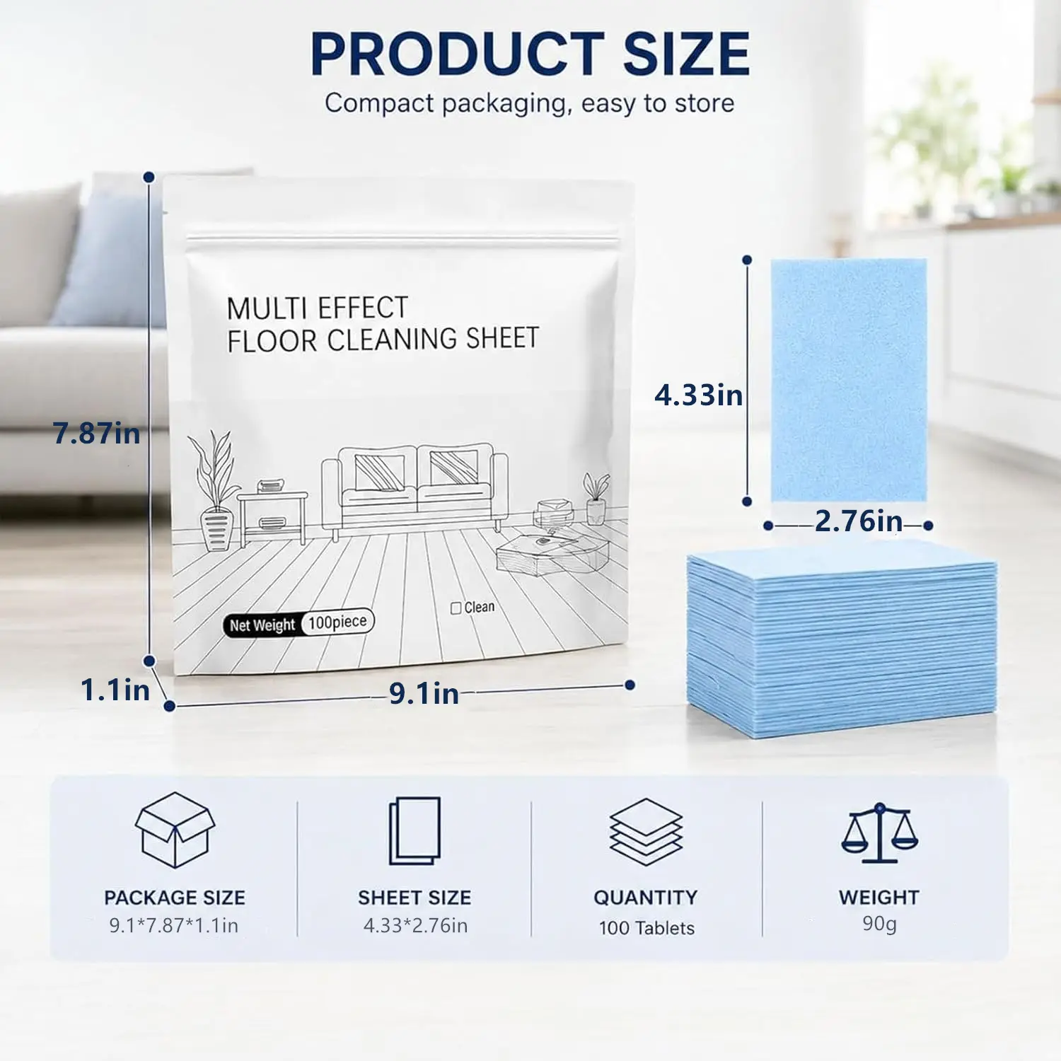 【VH】Multi-surface Floor Cleaning Tablets, 100 Pcs Floor Mopping Tablets Sheets for Hardwood, Tile, Laminate, Wall Tiles, Glass