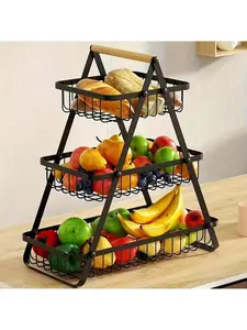 Reinforced Three-Tier Fruit Basket Tray, Kitchen Countertop Storage Rack, Additional Support Rods Suitable For Fruits, Vegetables, Bread, And Snacks, Removable Space-Saving Shelves Suitable For Pantries, Cabinets, And Countertops, Often Suitable For Home