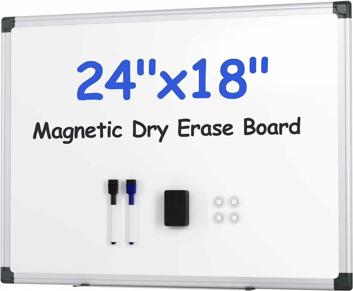 Magnetic White Board Kit for Wall 24" x 18", 1 Dry Eraser & 2 Multicolor Markers & 4 Magnetic Pins