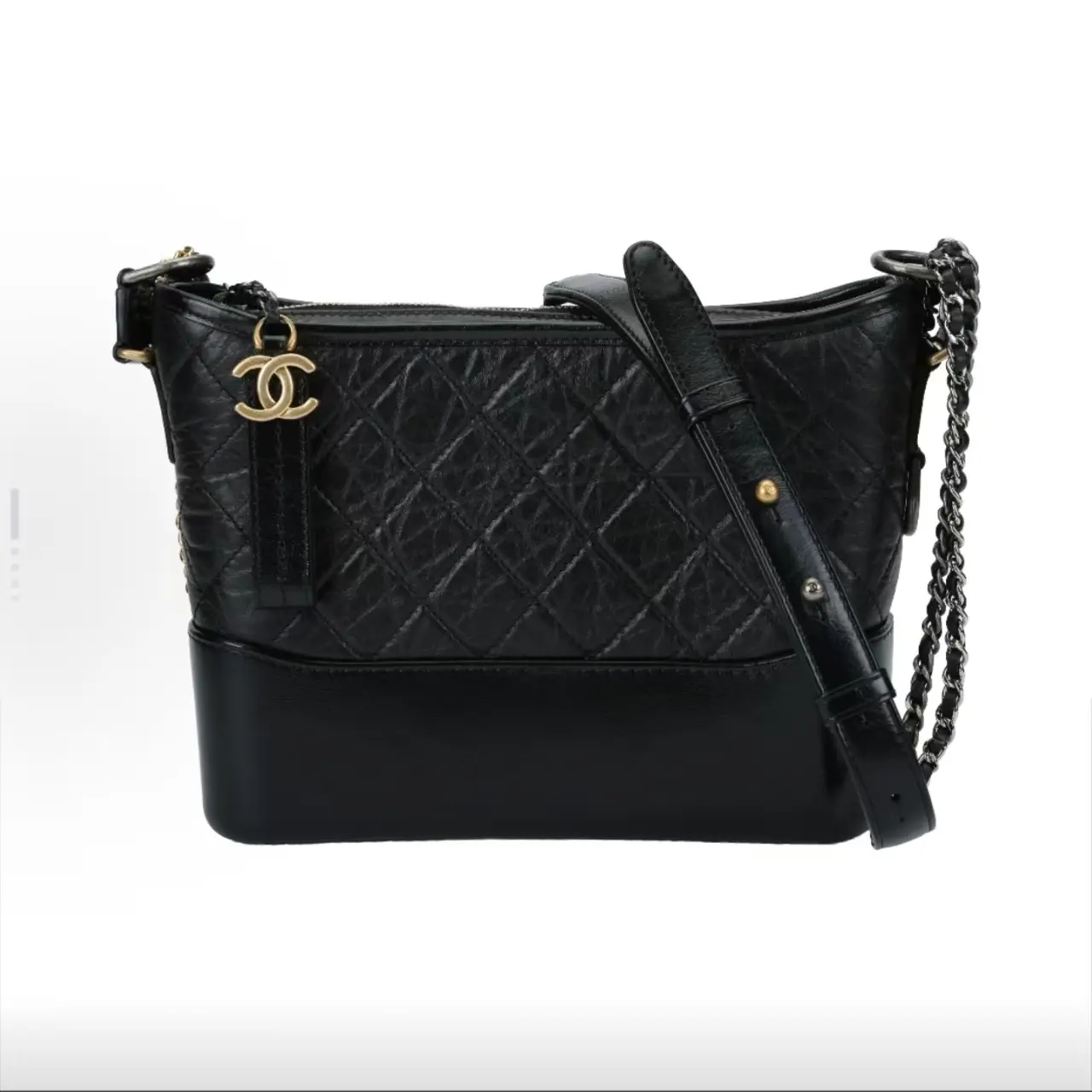 Pre-owned CHANEL Gabrielle MM Black Quilted Calfskin Crossbody Shoulder Bag Gold Tone Hardware