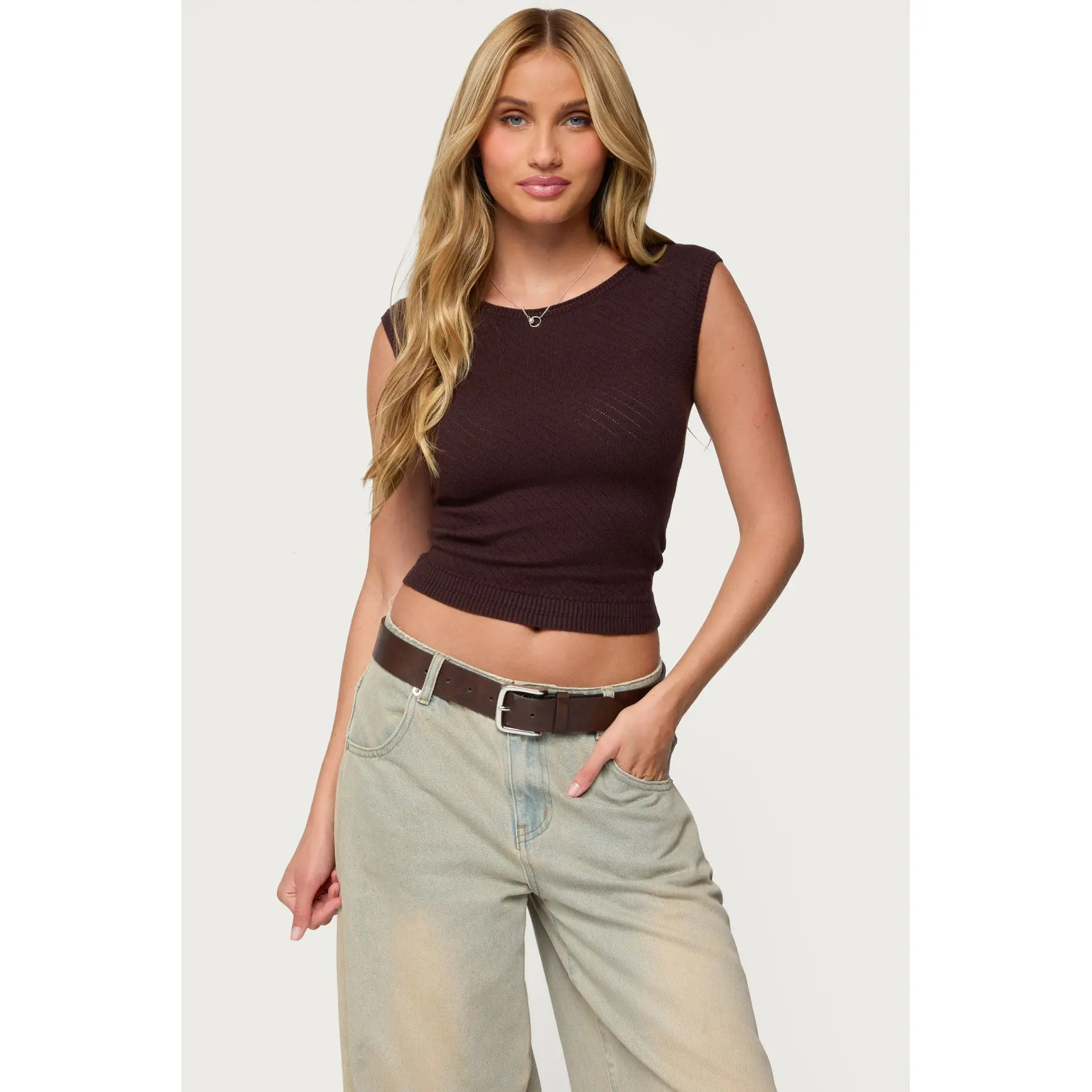 Jarah Pointelle Knit Boat Neck Top