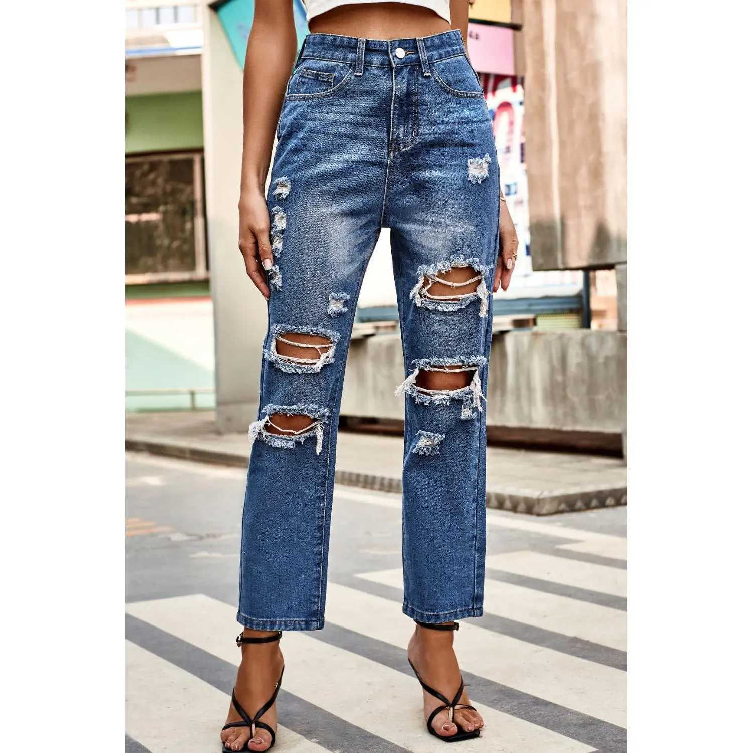 Distress Character Buttoned Jeans - Culture Heaven Special