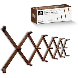 Expandable Wooden Coat Rack Hanger – Accordion Wall Mounted Pine Wood Hooks – Hand Made Vintage Expending Pegs – Hang Coat, Jacket, Hat, Leash, Towel, Mug, Bag – 17 Hook, Dark Walnut