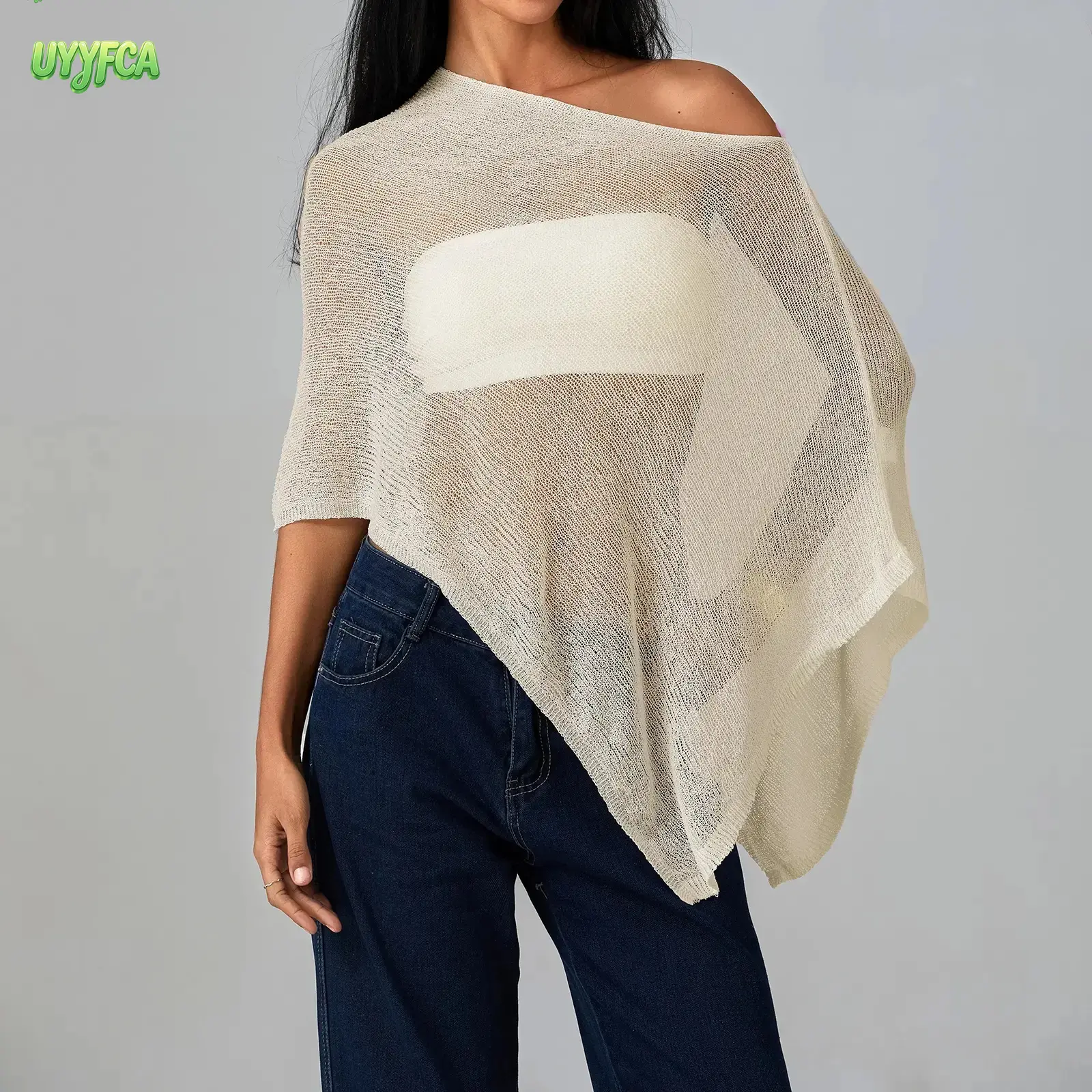Women's Knit Crochet Sheer Poncho Shrug,Y2k Solid Color Irregular Hem Loose Shawl, Lightweight See Through Summer Shawl, Y2k Knit Croche Casual Beach Swimsuit Coverup, Ideal for Beach Vacation, Poolside Wear, Casual Outfits Beach cover-up Summervibes tikt