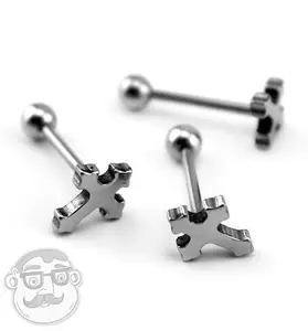 3D Goth Cross Tongue Ring