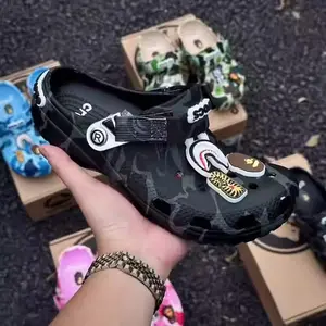 All Black Camouflage Clogs – Minimalist Foam Slip On Slides with Breathable Ventilation Ports, Flexible Back Strap, Non Slip Cushion Sole for Casual Wear
