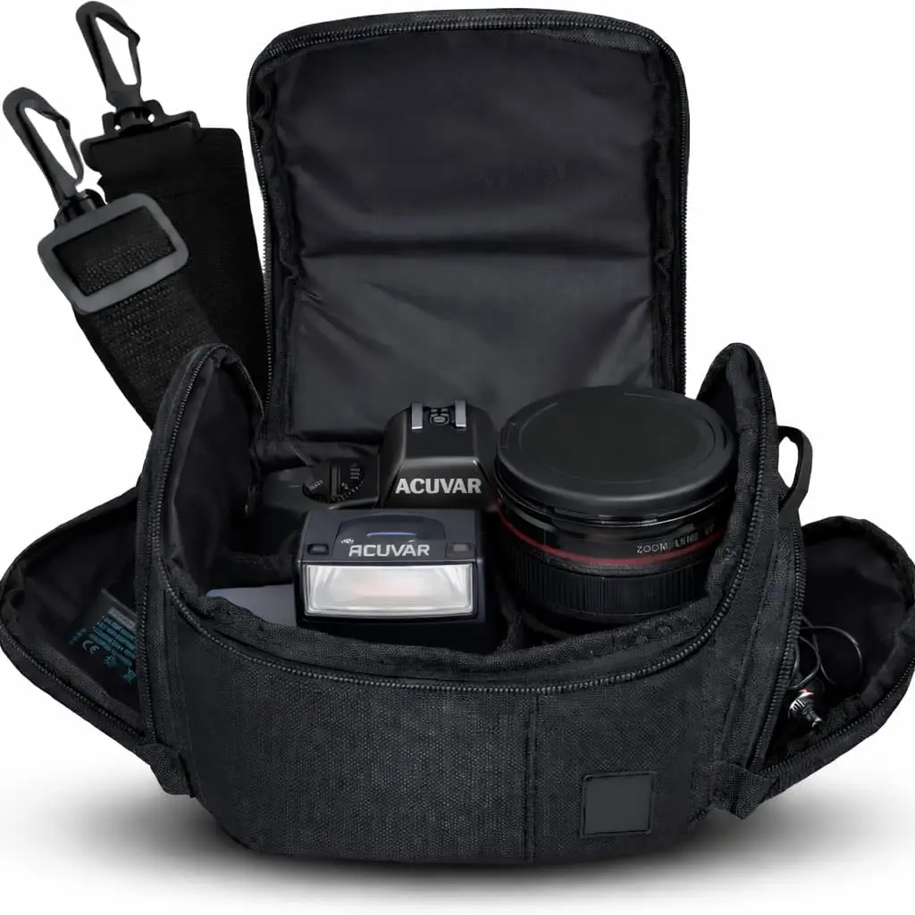 Medium Durable Soft Padded Fabric Camera Shoulder Bag - Adjustable Handle, Smooth-Glide Zippers, Protection for DSLR/Mirrorless Equipment, Wearable Accessory Compatible with Nikon, Canon, Sony Cameras, Lenses, Memory Cards, Ideal for Photographers, Access