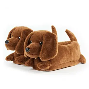 Women's Cute Wiener Anti Skid Fuzzy House Slippers, Birdie the Dachshund