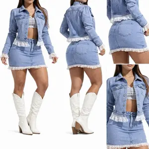 Divine Rhinestone Denim Set – Stretch Jacket & Mini Skirt | Glam Sparkle Two-Piece Outfit Chic