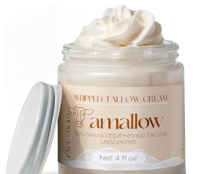 100% Grass Fed Beef Tallow for Skin Care - Face + Body - Whipped Moisturizer for Sensitive Skin - Natural Lotion, 4 FL. oz. (Unscented)