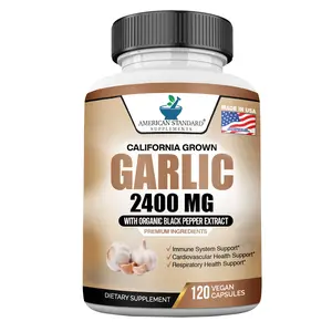 American Standard Supplements Garlic 2400mg Per Serving, California Grown Garlic with Black Pepper Extract, 120 Veggie Capsules