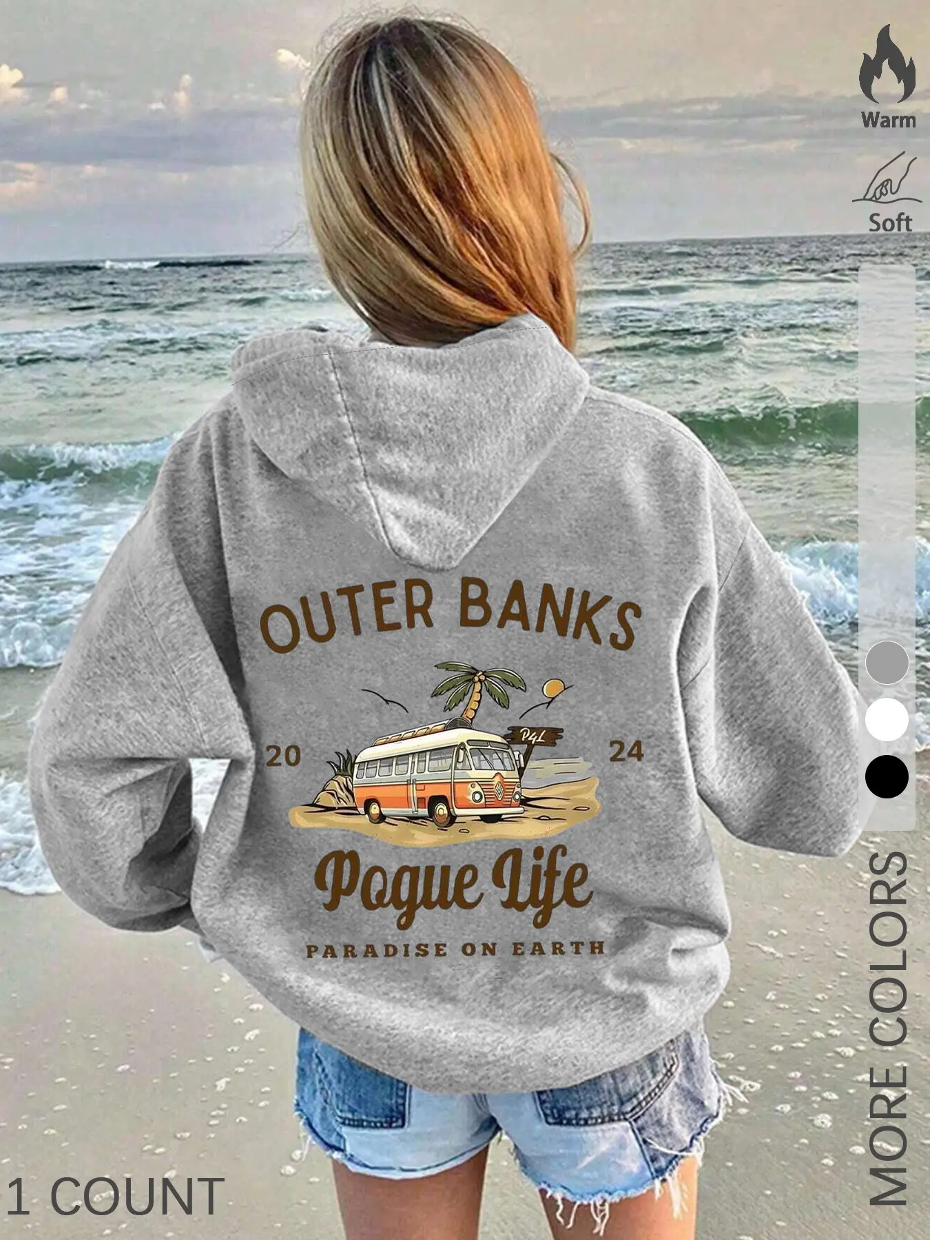 Unisex Outer Banks Pogue Life Graphic Long Sleeves Hoodie, Vintage OBX Beach Theme Print, Soft Streetwear for Casual Style, Sweatshirts