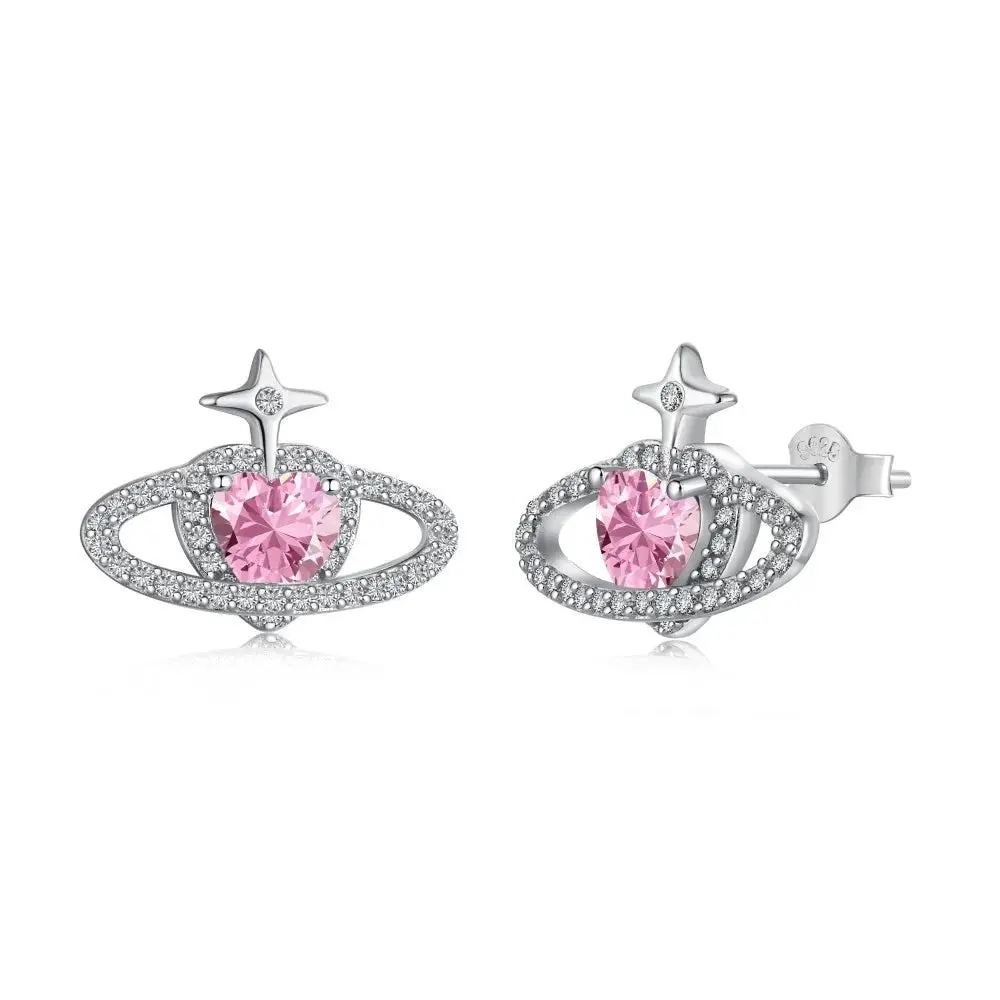 Heart Shape Planet Star Stud Earrings