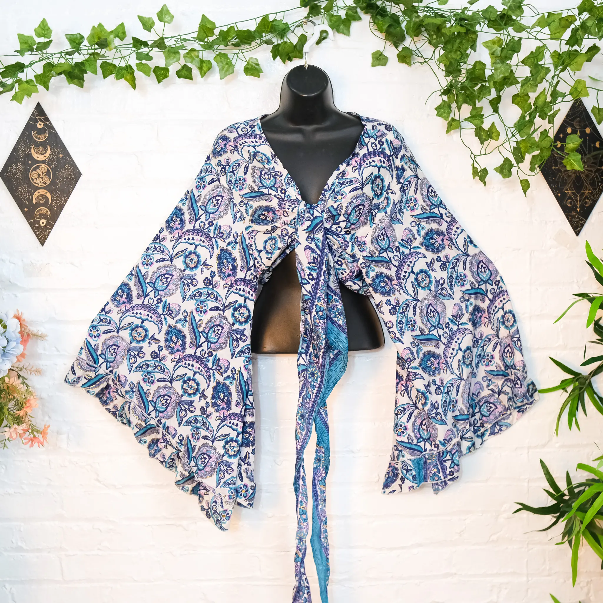 Boho Wrap Top, Bohemian Multi-Style Ruffle Sleeve Top, Flare Sleeve Summer Top, Crop Top, Hippie Vibes, Floral Print, Festival Fashion, 90s
