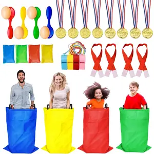 Potato Sack Race Bags for Adults and Kids, Includes Bean Bag Toss, 3 Legged Relay Race, Egg Spoon Game, Carnival Outdoor Lawn Game for Easter Halloween Christmas Birthday Party