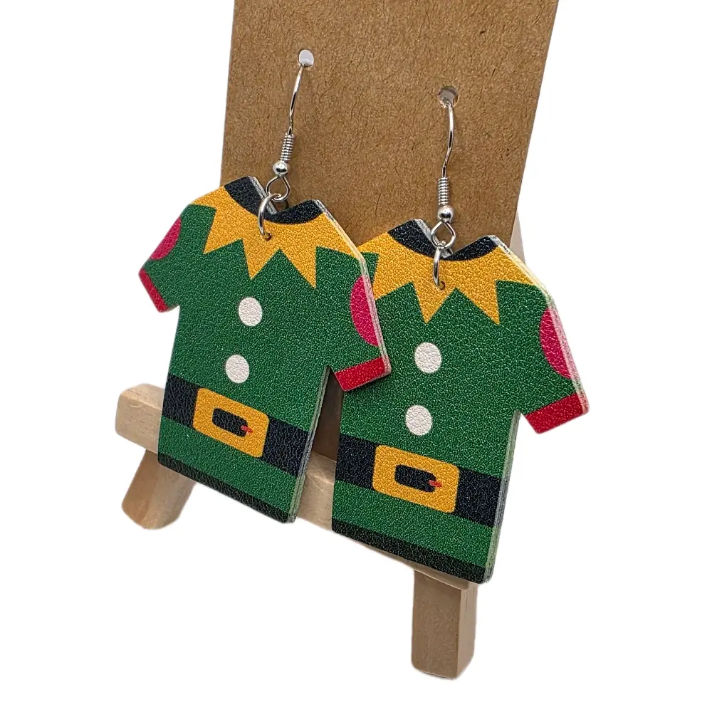 Christmas Elf Hook Earrings, Pu Leather, Adorable Hook Design, Lightweight Comfortable Festive Holiday Season Gift