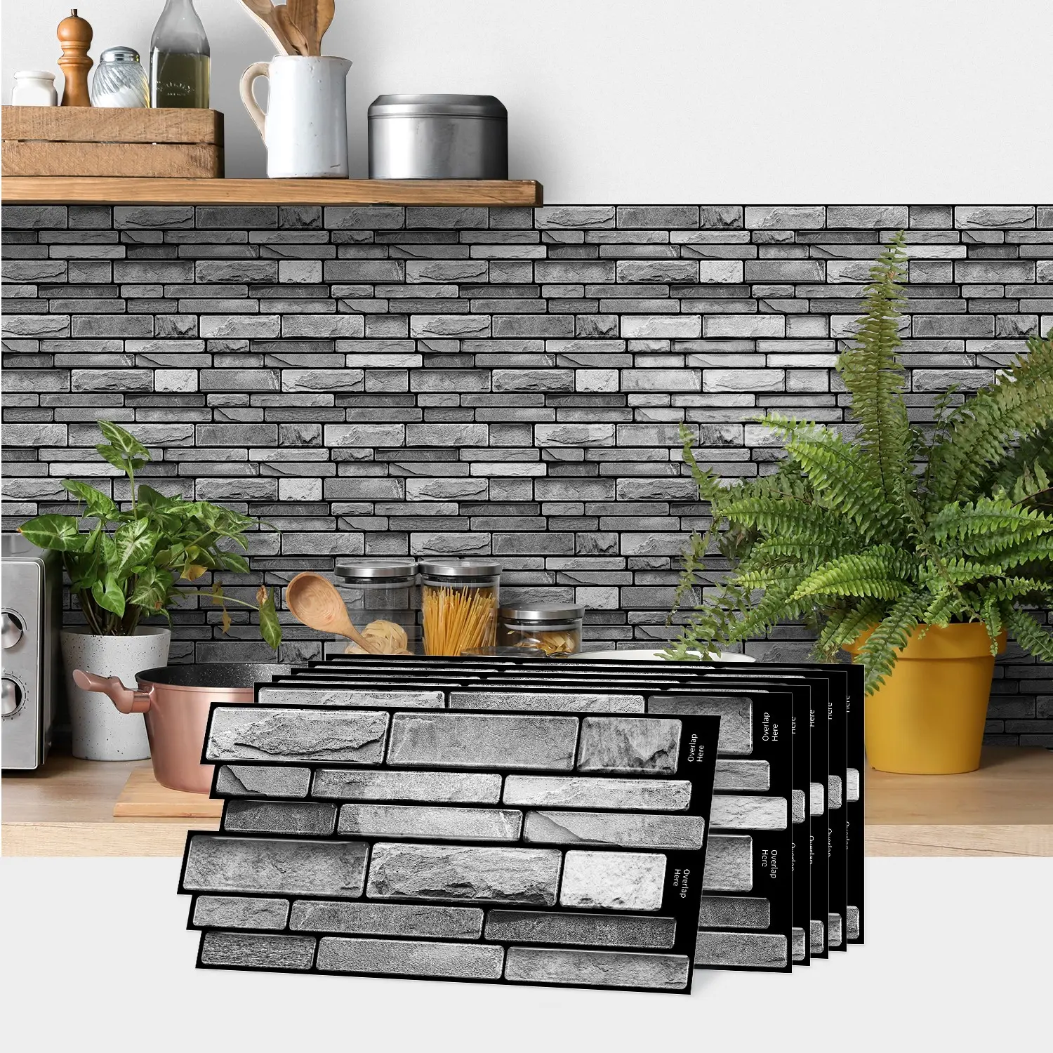 20 pieces of instant peel and stick splash guard artificial stone tiles wall sticker, 24.6 cm X 12 cm, easy to clean, your kitchen backsplash, fireplace, Self Adhesive Sticker