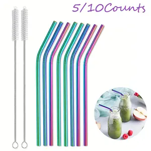 Rainbow Reusable Straw Set with Cleaning Brush, 304 Stainless Steel Straws for 20oz Tumblers, Kitchen Bar Party Accessories