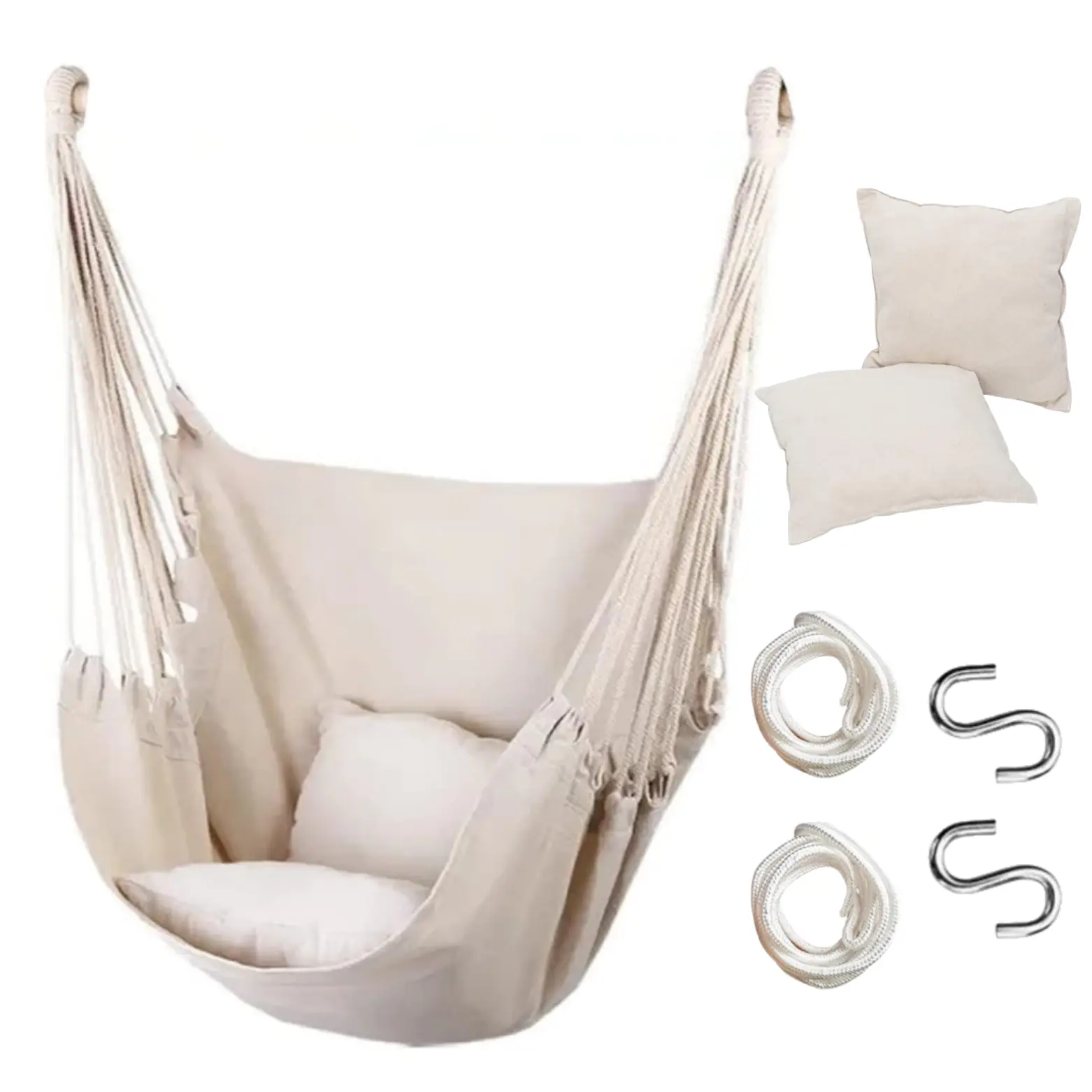 Hammock Chair Hanging Rope Swing Chair, Max 300 Lbs, 2 Seat Cushions Included, Hardware kit-for Indoor or Outdoor(Dark Grey)