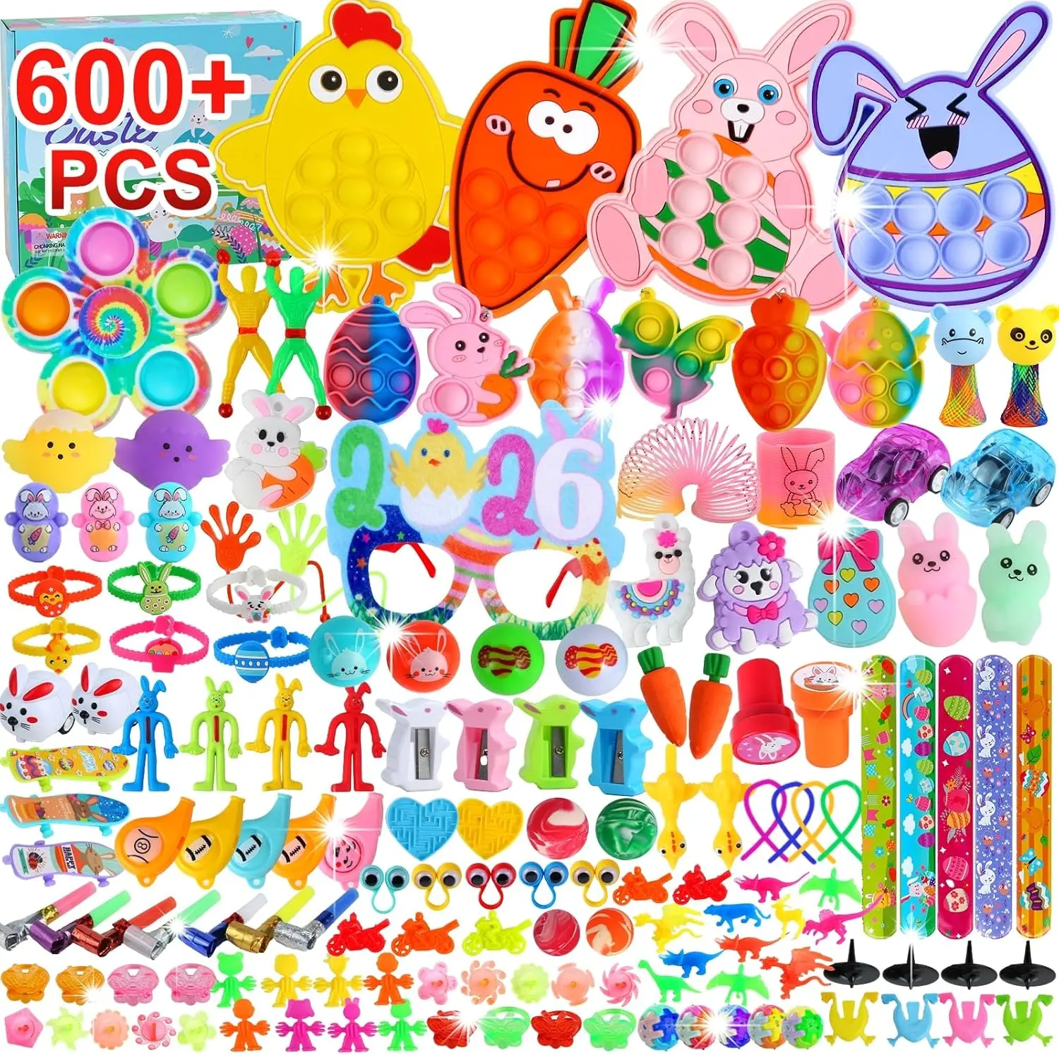 600 PCS Easter Basket Stuffers for Kids Bulk Easter Egg Fillers, Fidget Toys Pack, Party Favors, Classroom Prizes, Pinata Fillers, Goodie Bag Stuffers, Carnival Toys, Birthday Gifts for Boys & Girls