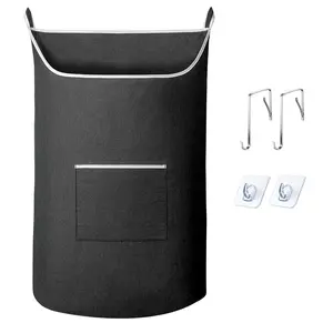 Hanging Laundry Hamper Bag, XL Door Hanging Hamper with Large Openging Laundry Hamper Storage Bag Large Size 36X22 Inch (Black/Grey)