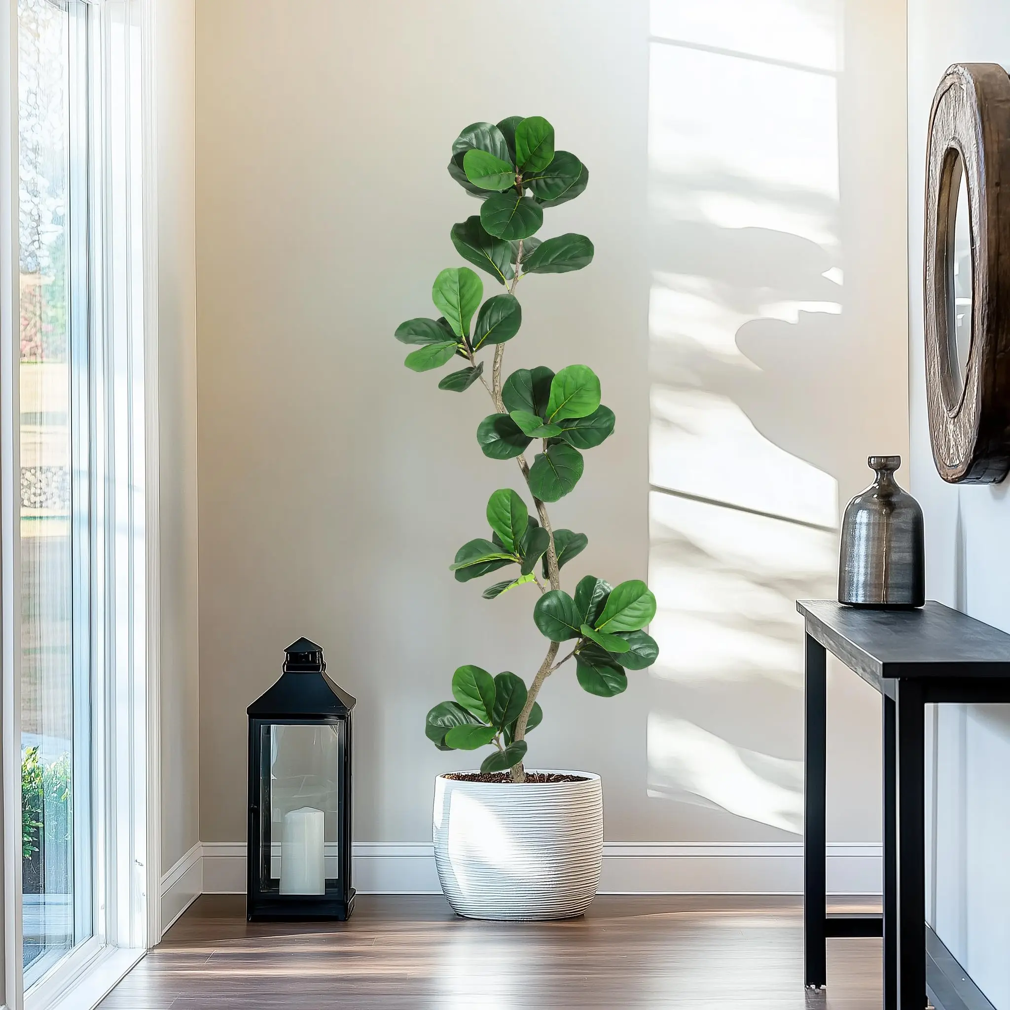 【GARVEE】Artificial Rubber Tree Faux Plants for Indoor Decor, Available in 5ft and 6ft Sizes, Realistic and Durable Floor Plants Perfect for Home or Office Settings Pot Decorative