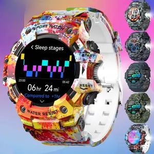 Colorful Smart Watch for Men and Women, Camouflage Watch Hiking Watch Compass Watch with Flashlight, Fitness Watch and Activity Tracker with Pedometer, Calories, Distance, Monitor, Multi-Sport Mode, SOS, Weather, Smartwatch - Gifts for Men