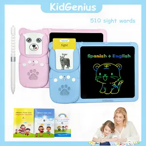 KidGenius Spanish-English Toddler Flash Card Learning Machine 8.5 Inch LCD 510 Vocabulary Bilingual Learning Portable Design Interactive Sound Effects Autism Therapy Gift